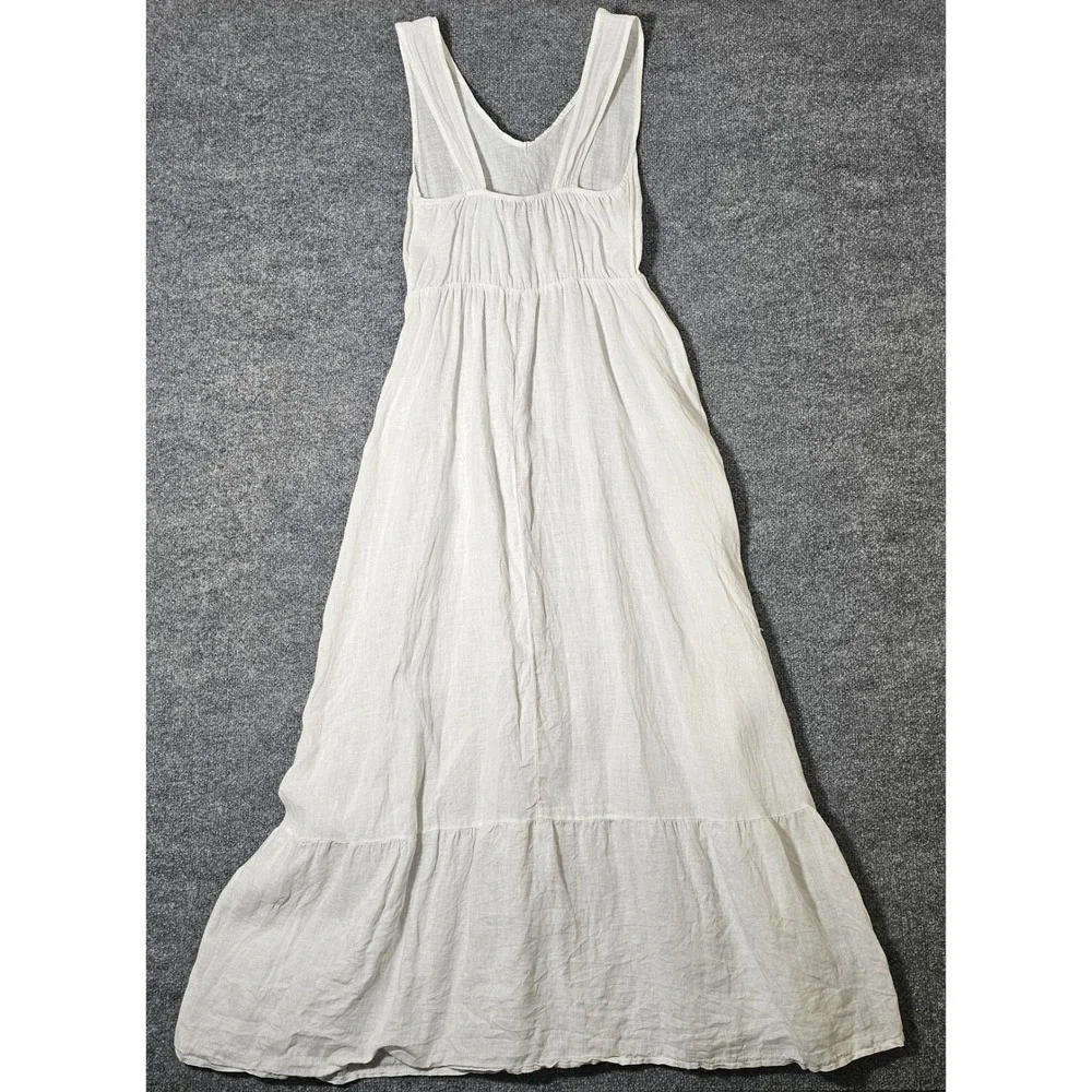 Piazza Del Tempio 100% Linen Maxi Dress Medium White Minimalist Lagenlook Boho - Picture 2 of 4